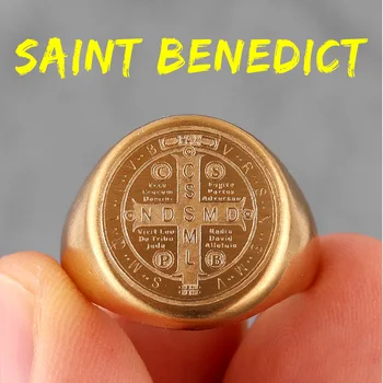 Католический Святой-покровитель Святой Бенедикт Нурсийский, Священная медаль, Кольцо с крестом, мужские украшения из нержавеющей стали
